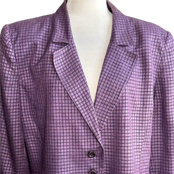 CARLISLE Vintage Blazer 100% SILK Purple Plaid 3-Button Closure Womens Sz 16 - Picture 2 of 11